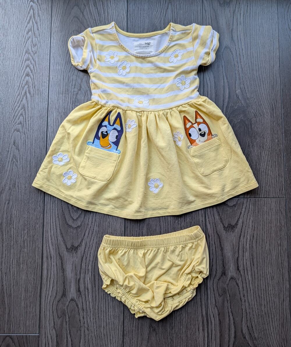 Little Sleepies Bluey Garden Games Patch Pocket Dress, 12-18 months
